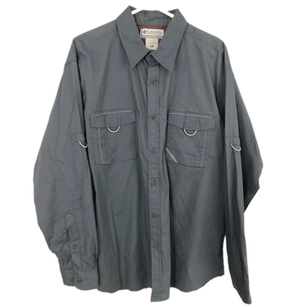 Columbia Shirt Mens XL Gray Vertex Long Sleeve Button Front Fishing Outdoor EUC